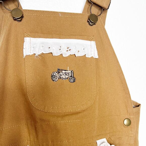 KENYON INTERNATIONAL Girls Lace-Trim Bib Overalls Regular Fit Cotton Brown 3T - Picture 5 of 12